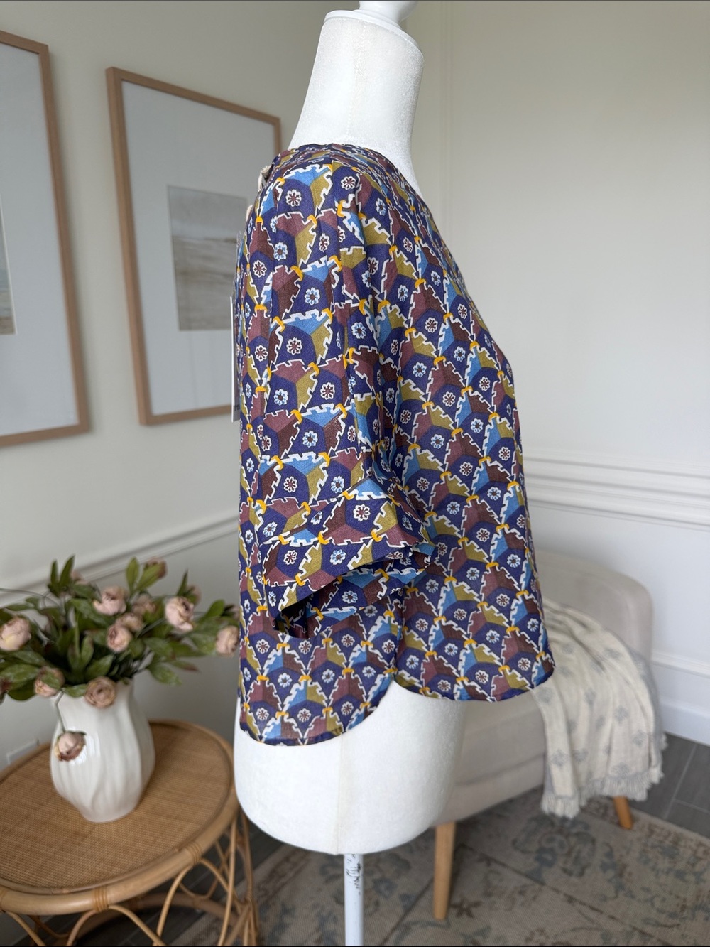 NWT Fragonard Paris French Cotton Block Print Top Boho European Summer Artisan - Picture 7 of 13
